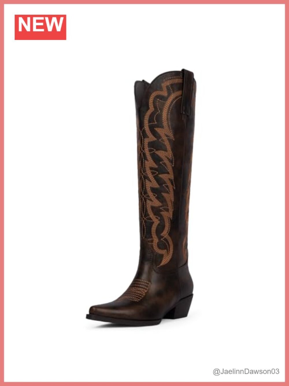 Western Cowboy Boots Knee High Chunky Heel Wide Calf Pointed Toe Pull-On